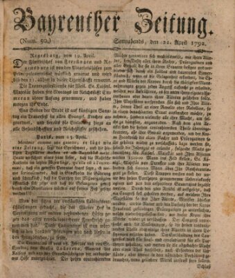 Bayreuther Zeitung Samstag 21. April 1792