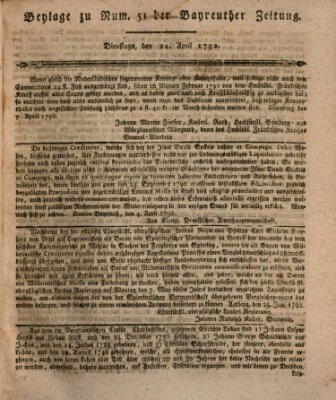 Bayreuther Zeitung Dienstag 24. April 1792