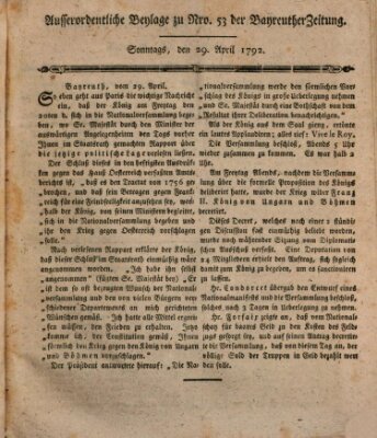 Bayreuther Zeitung Sonntag 29. April 1792