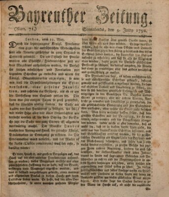 Bayreuther Zeitung Samstag 9. Juni 1792