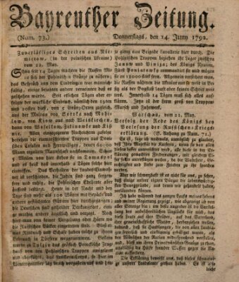 Bayreuther Zeitung Donnerstag 14. Juni 1792