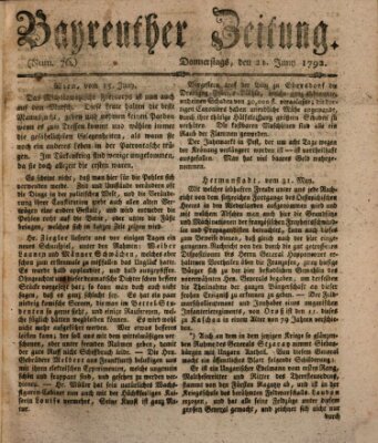 Bayreuther Zeitung Donnerstag 21. Juni 1792