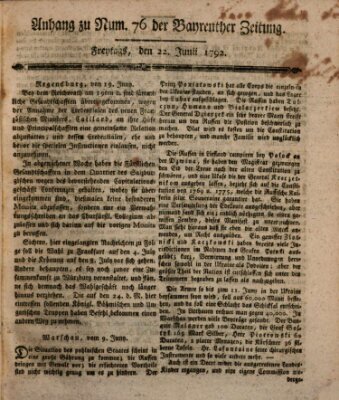 Bayreuther Zeitung Freitag 22. Juni 1792