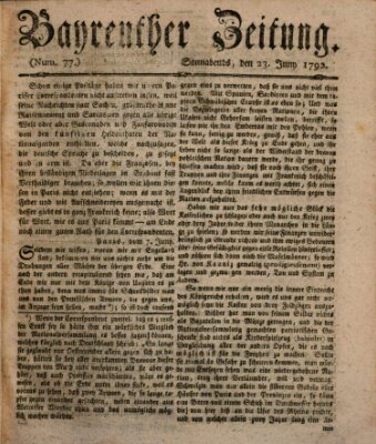 Bayreuther Zeitung Samstag 23. Juni 1792