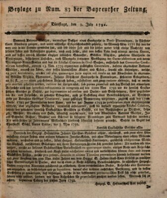 Bayreuther Zeitung Dienstag 3. Juli 1792