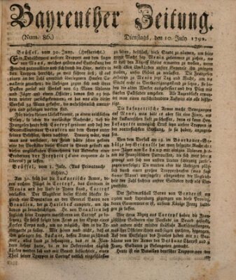 Bayreuther Zeitung Dienstag 10. Juli 1792