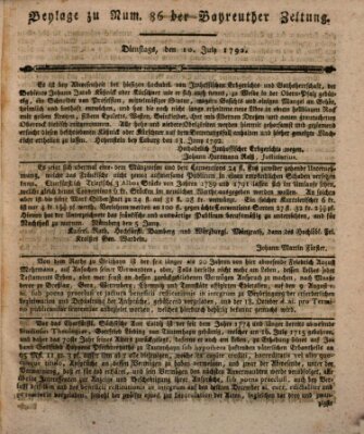 Bayreuther Zeitung Dienstag 10. Juli 1792