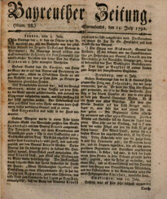 Bayreuther Zeitung Samstag 14. Juli 1792