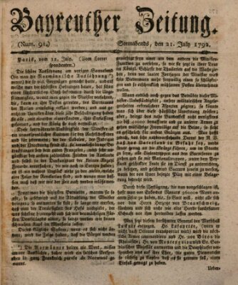 Bayreuther Zeitung Samstag 21. Juli 1792