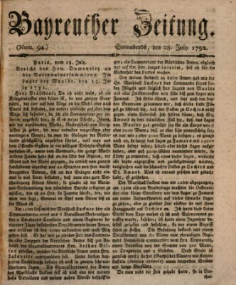 Bayreuther Zeitung Samstag 28. Juli 1792