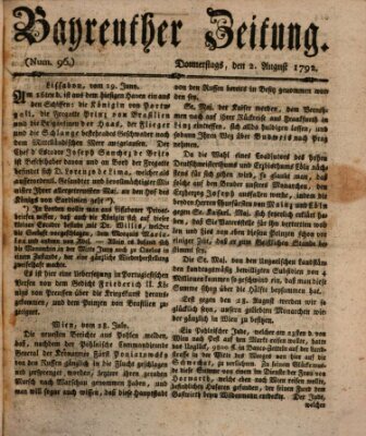 Bayreuther Zeitung Donnerstag 2. August 1792