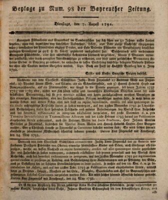 Bayreuther Zeitung Dienstag 7. August 1792