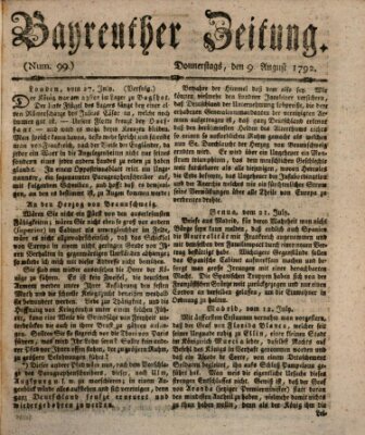 Bayreuther Zeitung Donnerstag 9. August 1792