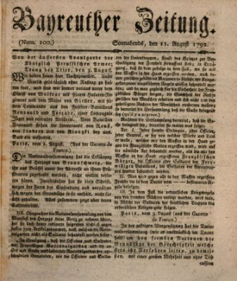 Bayreuther Zeitung Samstag 11. August 1792