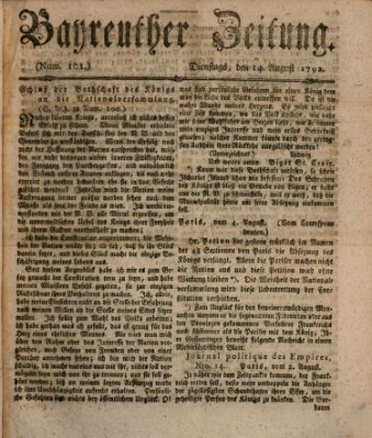 Bayreuther Zeitung Dienstag 14. August 1792