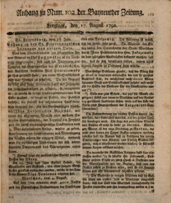 Bayreuther Zeitung Freitag 17. August 1792