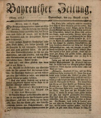 Bayreuther Zeitung Donnerstag 23. August 1792