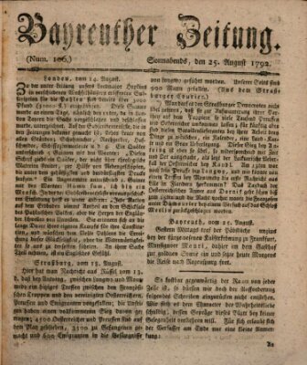 Bayreuther Zeitung Samstag 25. August 1792