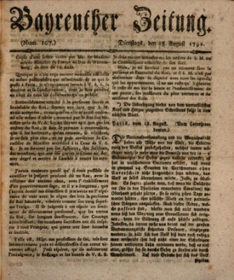 Bayreuther Zeitung Dienstag 28. August 1792