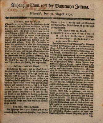 Bayreuther Zeitung Freitag 31. August 1792