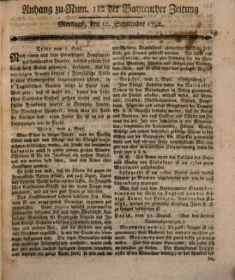 Bayreuther Zeitung Montag 10. September 1792