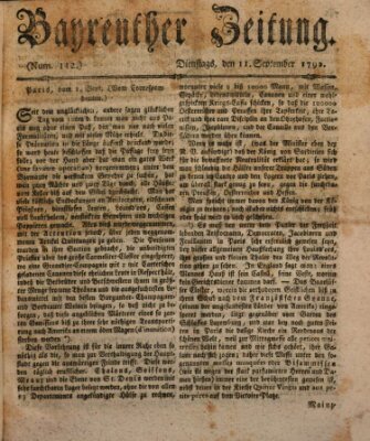 Bayreuther Zeitung Dienstag 11. September 1792