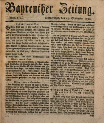 Bayreuther Zeitung Donnerstag 13. September 1792