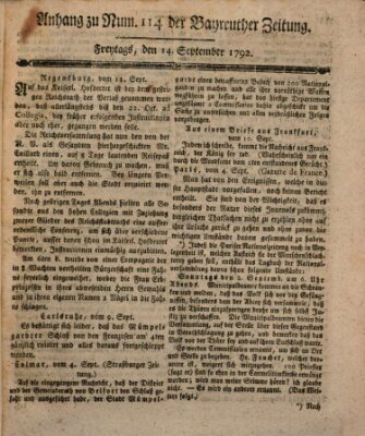 Bayreuther Zeitung Freitag 14. September 1792