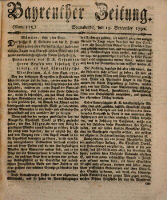 Bayreuther Zeitung Samstag 15. September 1792