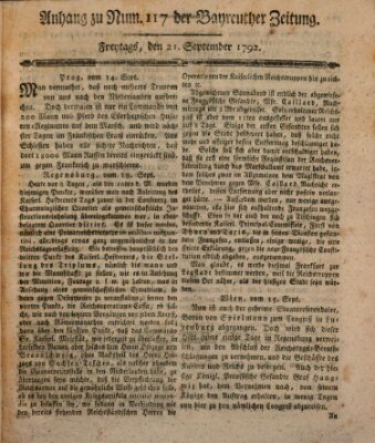 Bayreuther Zeitung Freitag 21. September 1792