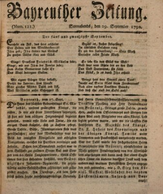 Bayreuther Zeitung Samstag 29. September 1792