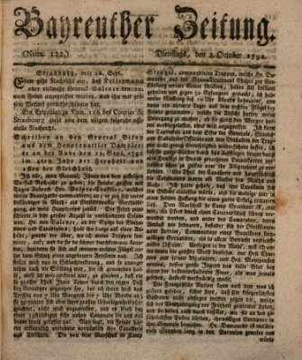 Bayreuther Zeitung Dienstag 2. Oktober 1792