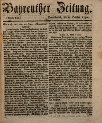 Bayreuther Zeitung Samstag 6. Oktober 1792