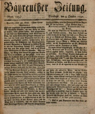 Bayreuther Zeitung Dienstag 9. Oktober 1792