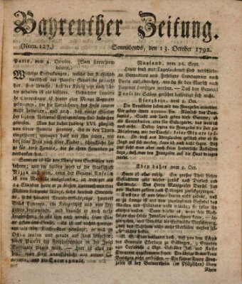 Bayreuther Zeitung Samstag 13. Oktober 1792