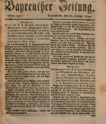 Bayreuther Zeitung Samstag 20. Oktober 1792