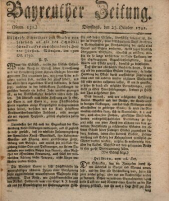 Bayreuther Zeitung Dienstag 23. Oktober 1792