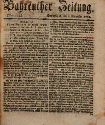 Bayreuther Zeitung Donnerstag 1. November 1792