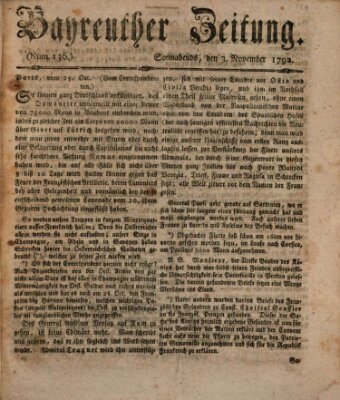 Bayreuther Zeitung Samstag 3. November 1792