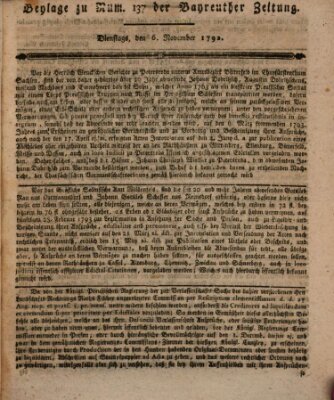 Bayreuther Zeitung Dienstag 6. November 1792