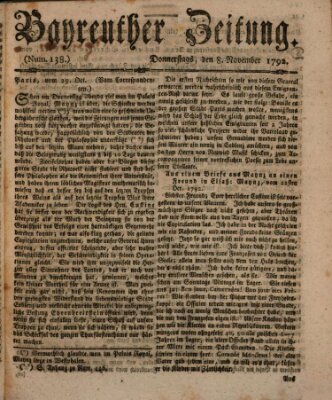 Bayreuther Zeitung Donnerstag 8. November 1792