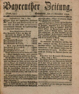 Bayreuther Zeitung Samstag 17. November 1792