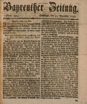 Bayreuther Zeitung Dienstag 20. November 1792