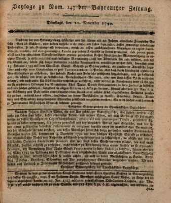 Bayreuther Zeitung Dienstag 20. November 1792