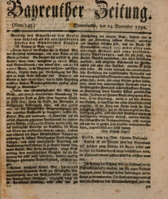 Bayreuther Zeitung Samstag 24. November 1792