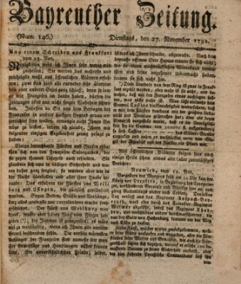 Bayreuther Zeitung Dienstag 27. November 1792