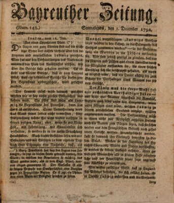 Bayreuther Zeitung Samstag 1. Dezember 1792