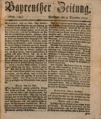 Bayreuther Zeitung Dienstag 4. Dezember 1792