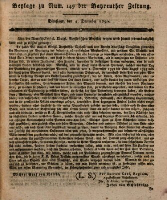 Bayreuther Zeitung Dienstag 4. Dezember 1792