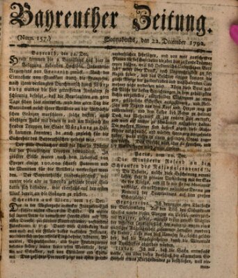 Bayreuther Zeitung Samstag 22. Dezember 1792